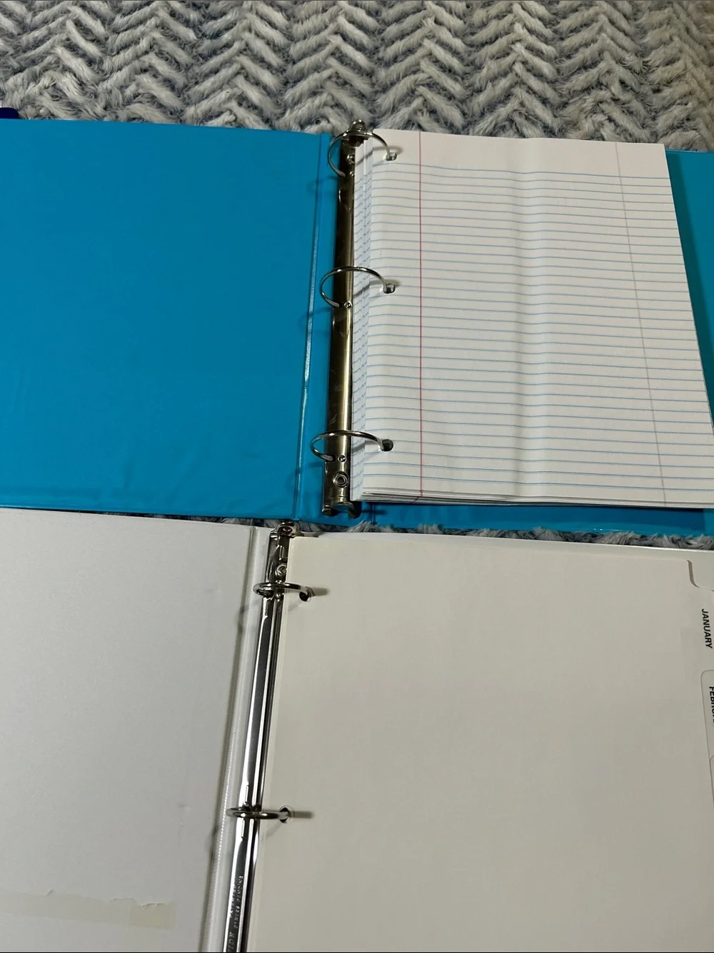 Assorted Color 1”- 2” 3 Ring Binders 100 Clear Sheet Protectors and Notebooks